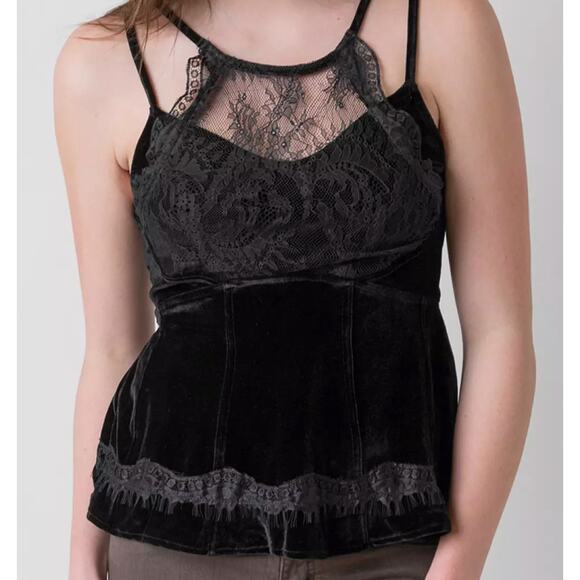 Free People Velvet Lace Tank Top Black Peplum Size Small - Picture 10 of 10